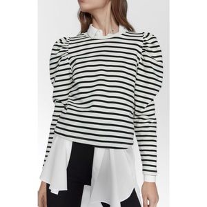 Zara Ballon Sleeve Sweatshirt In Striped Black